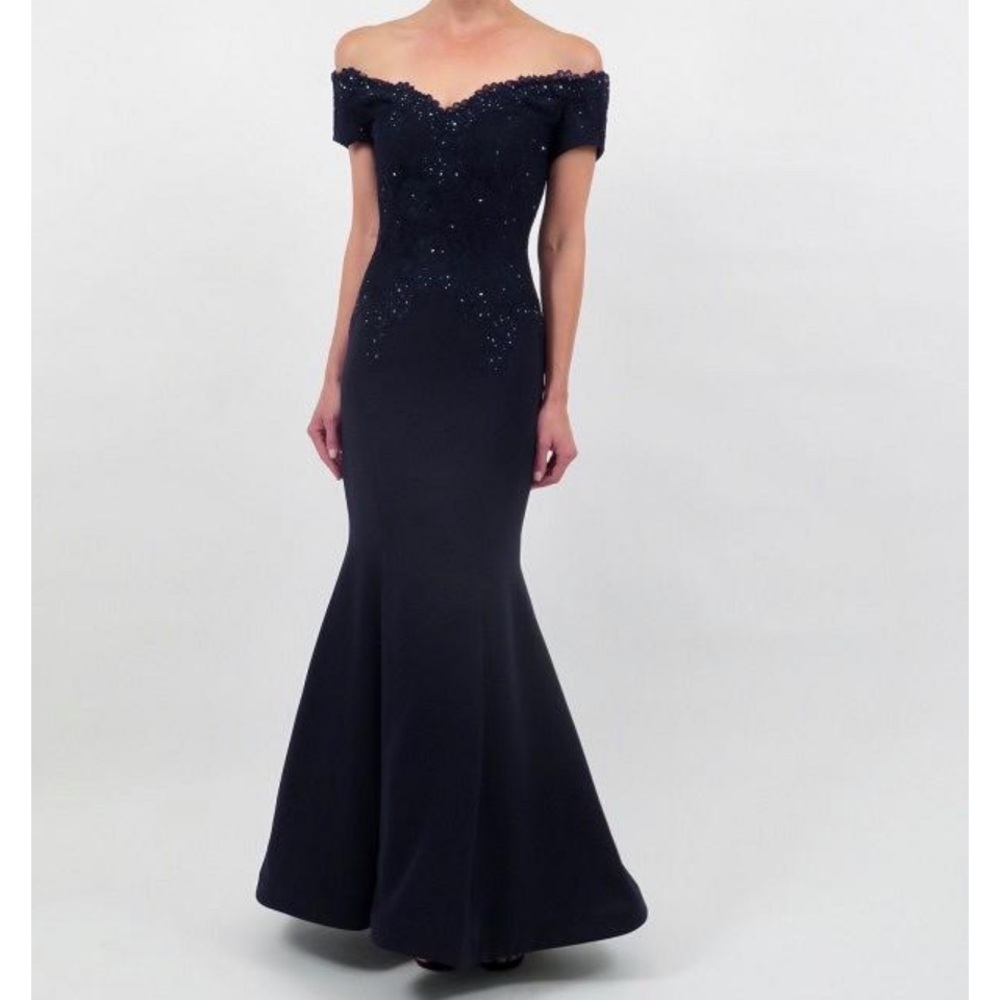 Ideas by Barbara Navy Sequin Off-Shoulder Gown / Size L / Mother of Groom